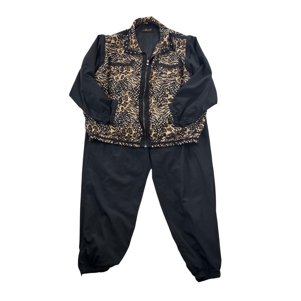 Vintage 90s Munedi Animal‎ Print 2-Piece Track Suit Set Women's Plus Size 2X